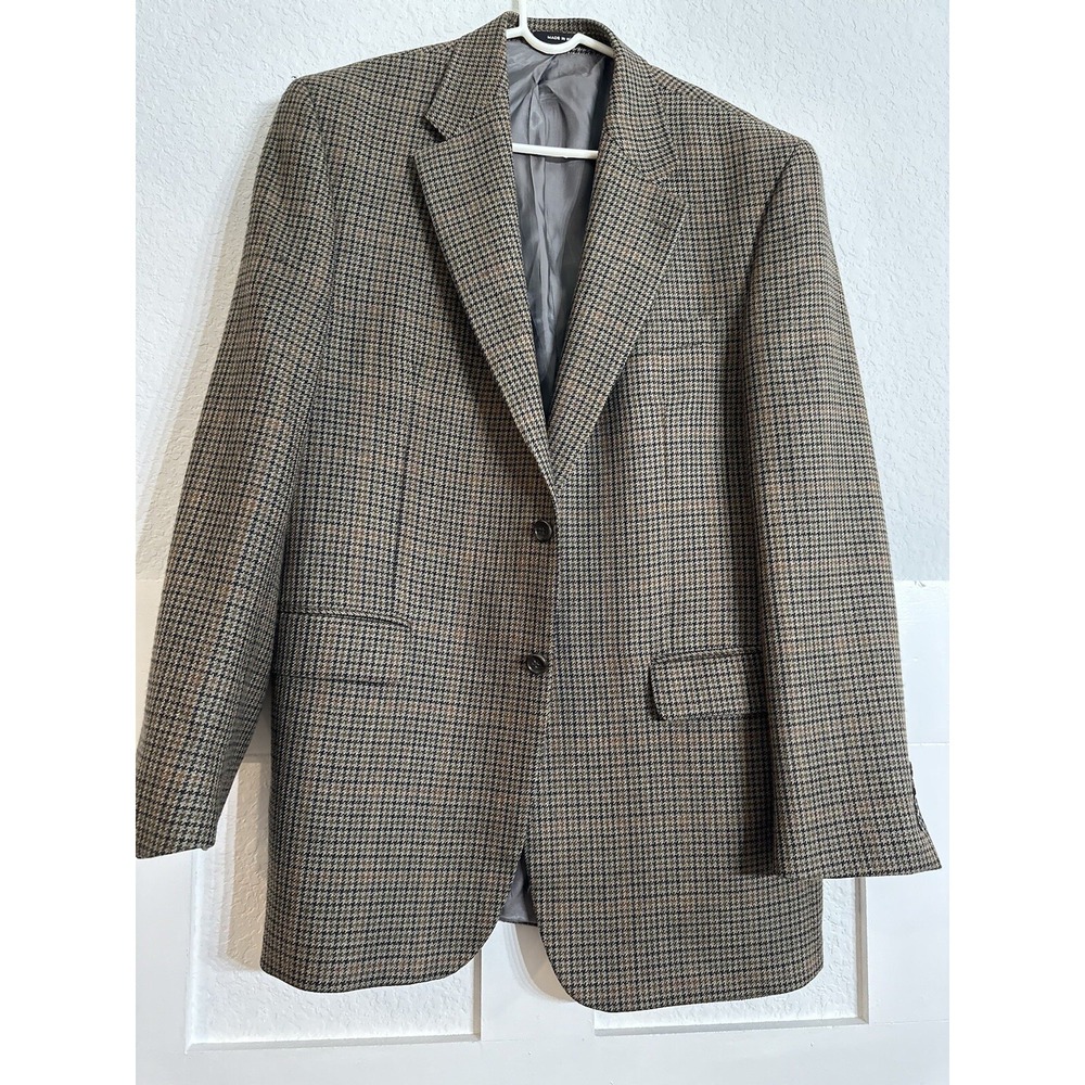 RALPH LAUREN BLAZER SIZE 42L SPORT COAT HOUNDSTOOTH CHECK 100% LAMBS WOOL JACKET